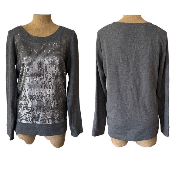 J. Crew Gray Sequin Women's Size Medium EUC Crew Neck Sweatshirt Holiday Sparkle - Picture 1 of 11
